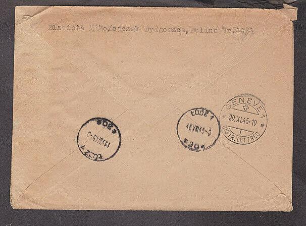 Poland - 1945 Registered POW Red Cross censored cover mailed to Geneva, Swiss