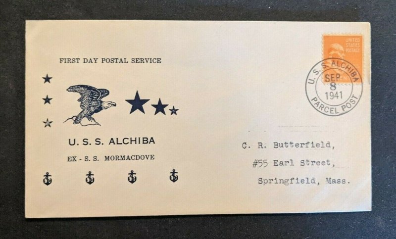 1941 USS Alchiba Illustrated First Day Navy Cover to Springfield MA