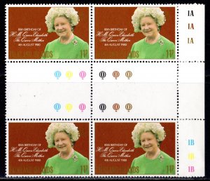 Falkland Islands 1980 Sc# 305 Queen Mother 80th.Birthday Block of 4 Gutter-Pairs