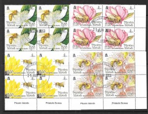 PITCAIRN ISLANDS SG763/6 2008 FLOWERS & BEES IN BLOCKS OF 4 FINE USED