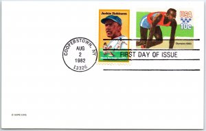 US 1980 OLYMPICS POSTAL CARD UPRATED WITH JACKIE ROBINSON COOPERSTOWN N.Y. 1982