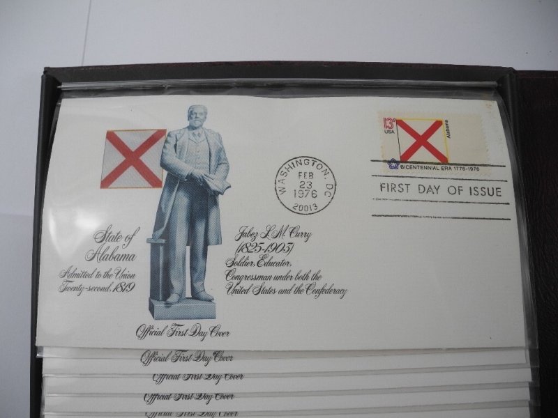 1976 Fleetwood Flags of The 50 States FDCs Complete Deluxe Binder  & Case