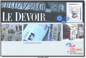 Canada FDC #S82 - Centenary of Le Devoir newspaper (1910-2010)