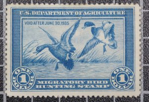 Scott RW1 1934 $1.00 Duck Stamp Re-Gummed Nice Stamp SCV $175.00