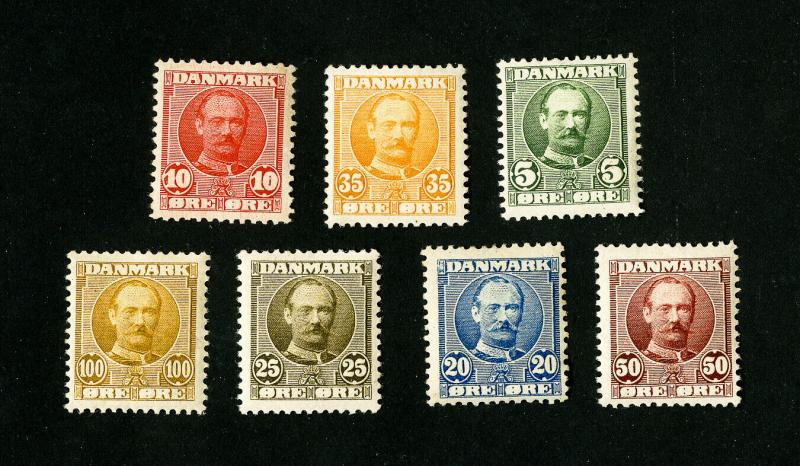 Denmark Stamps # 72-78 VF OG Hinged Catalogue Value $201.00