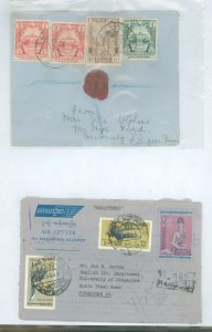 Burma (Myanmar)  Two registered letters, one to London and other to Singapore. Bandoola Square straight line cancel on front of