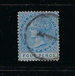 ST CHRISTOPHER SCOTT #6 1875-79 4P (BLUE) PERF 14- WMK 1- USED