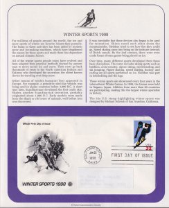 1998 Winter Sports, Salt Lake City UT 32c Sc 3180 FDC on a PCS cachet info page