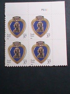 ​UNITED STATES-2003- SC#3784  PURPLE HARTS MNH PLATE BLOCK OF 4 VERY FINE