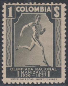 COLOMBIA 1937 RUNNER Sc 447 Yvert 303 TOP VALUE HINGED MINT F,VF €57.00 