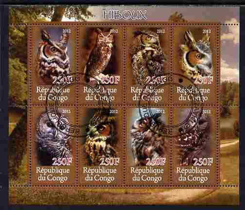 Congo 2012 Owls perf sheetlet containing 8 values fine ct...