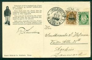 NORWAY 1918 Multi franked FRAM card “Ship & Polar Bear reverse,