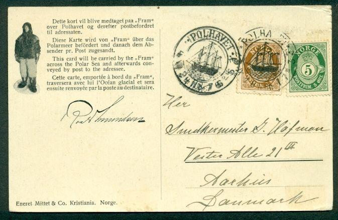 NORWAY 1918 Multi franked FRAM card “Ship & Polar Bear reverse,