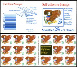 US Sc 2596a VF/MNH COMPLETE BKLT - 1992 29¢ Eagle & Shield -Green Numeral -Fresh