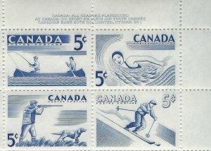 CANADA - #365-#368 - 5c RECREATION SPORTS UR PLATE #1 FULL SHEET (1957) MNH 