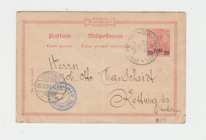 GERMAN OFFICES IN TURKEY 1901 20pa CARD TO KETTWIG  (SEE BELOW)