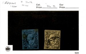 Saxony - Germany, Postage Stamp, #11-12 Used, 1855 King John I (AC)