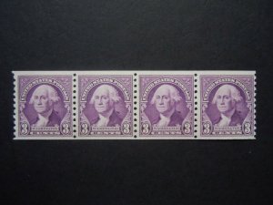 1932 #721 3c Washington Coil Strip of 4 MNH OG VF CV $15.00