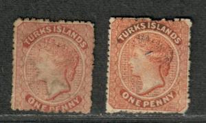 Turks Islands Sc#4-5 M/A-F, No Gum, Cv. $120