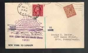 1931 USA to London England Cover Hubert Wilkins North Pole Submarine Expedition