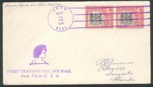 FIJI 1941 First flight cover Suva to USA...................................87052