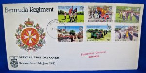 BERMUDA - 1982 FDC WITH INSERT - BERMUDA REGIMENT SCOTT # 423-428     (c8)