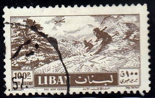 Lebanon #C235 Skiing Among the Cedars, 1957. Used, PM, HR