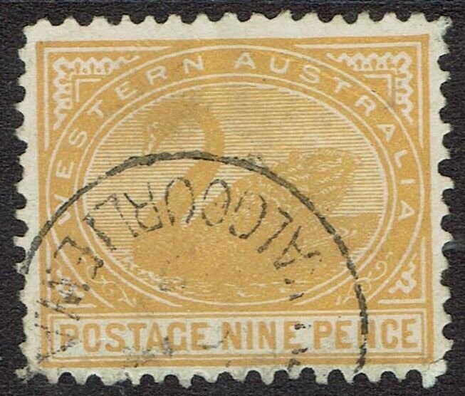 WESTERN AUSTRALIA 1905 SWAN 9D WMK CROWN/A UPRIGHT PERF 12.5 USED