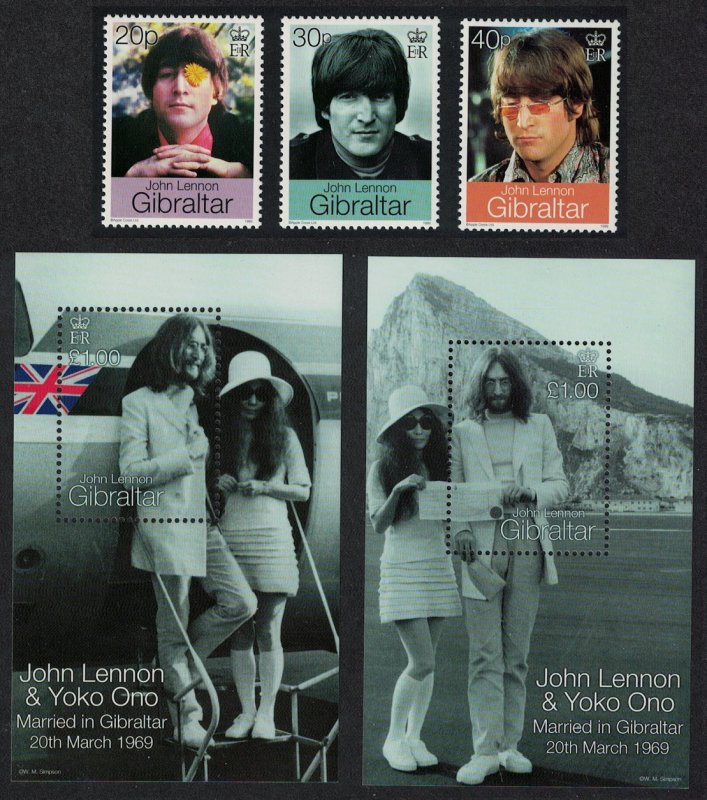 Gibraltar 30th Wedding Anniversary of John Lennon and Yoko Ono 3v+MS