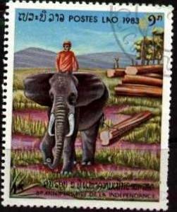 Elephant Dragging Log, Laos stamp SC#502 used