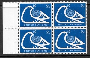 UNITED NATIONS NEW YORK 1974 2c Dove Emblem Regular Issue BLOCK of 4 Sc 249 MNH