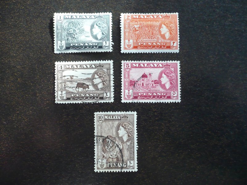 Stamps - Malaya Penang - Scott# 45-48,50 - Mint Hinged & Used Set of 5 Stamps