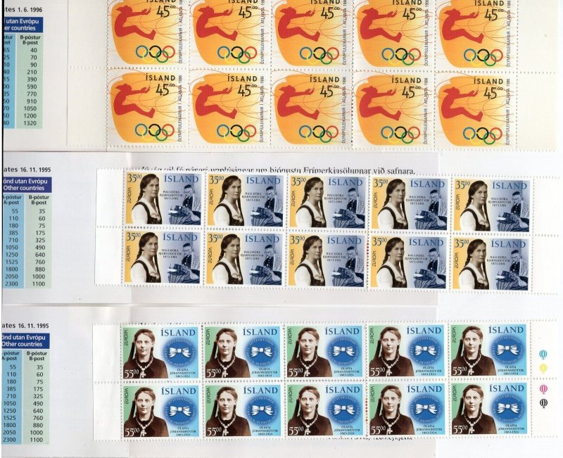 ICELAND 1996 COMPLETE YEAR SET OF 19 STAMPS, S/S & 3 BOOKLETS MNH