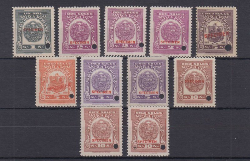 PERU 1918-50 REVENUES BETTER GROUP OF 47, 1 Ct to 10 Soles PERF PROOFS, SPECIMEN