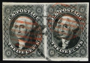 17, Used 12¢ VF Pair With Red Cancels CV $660.00 * Stuart Katz