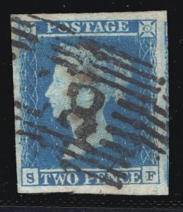 MOMEN: GREAT BRITAIN SG #15 BLUE PAPER 1841-51 USED XF+ £110 LOT #66832*