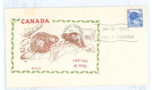 Canada 336 1954 Wildlife Conservation, Beaver Unaddressed FDC with UNK Cachet.