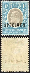 Nyasaland SG62b 1a Grey and Blue opt SPECIMEN M/M