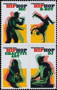 2020 55c Hip Hop, Music, Dance & Art, Block of 4 Scott 5480-5483 Mint F/VF NH