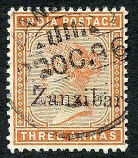 Zanzibar SG10 3a brown-orange Small second Z and inverted Q for B used