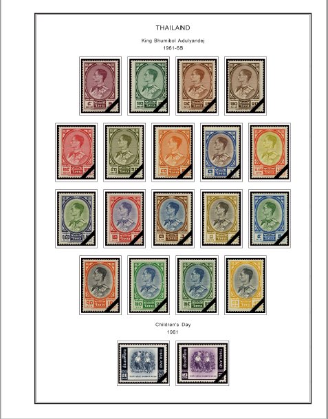 COLOR PRINTED THAILAND 1941-1970 STAMP ALBUM PAGES (29 illustrated pages)