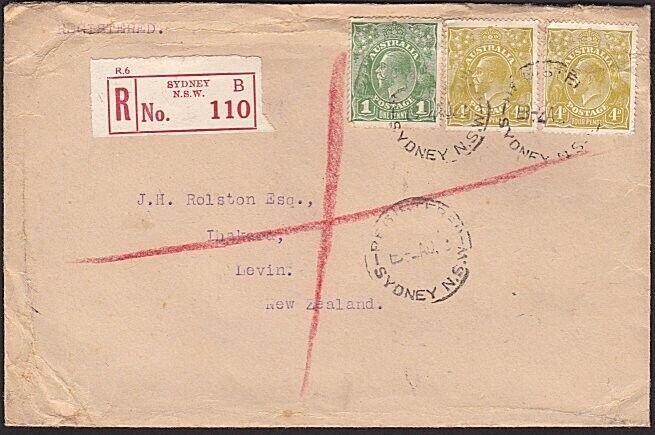 AUSTRALIA 1928 9d rate registered cover Sydney to New Zealand..............68275