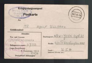 1943 Germany US Soldier POW Camp Postcard Cover Stalag 8B to NYC Oskar Neumann