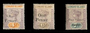 Leeward Islands #17-19 (SG 17-19) Cat$22, 1902 Surcharges, set of three, hinged