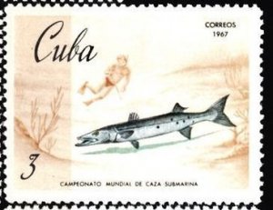 CUBA Sc# 1277 MARINE LIFE underwater fishing GREAT BARRACUDA fish 3c  1967  MNH