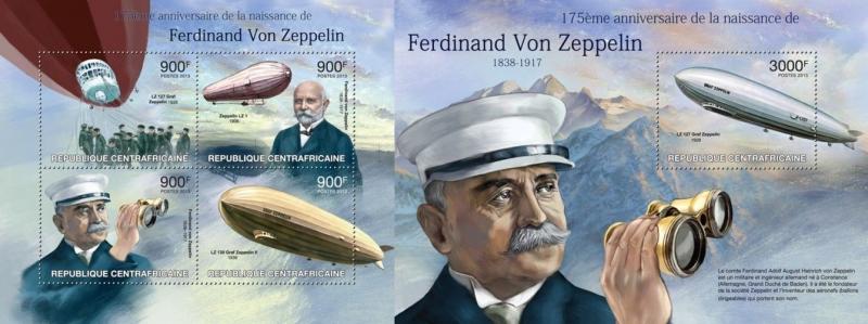 Z08 CA13216ab Central Africa 2013 Ferdinand Von Zeppelin SET Postfrisch ** MNH