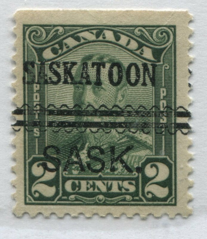 1929 KGV 2 cents Scroll with a Saskatoon precancel