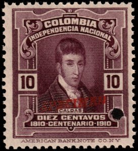 ✔️ COLOMBIA 1910 - INDEPENDENCE CALDAZ SPECIMEN & PUNCH - SC. 335 MNH ** [053]