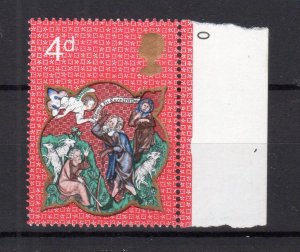 4d CHRISTMAS 1970 UNMOUNTED MINT WITH PHOSPHOR BAND SHIFTED TO RIGHT OF STAMP