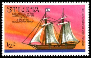 ST LUCIA Sc 379 MNH -1976 ½c - Hanna, First US Warship